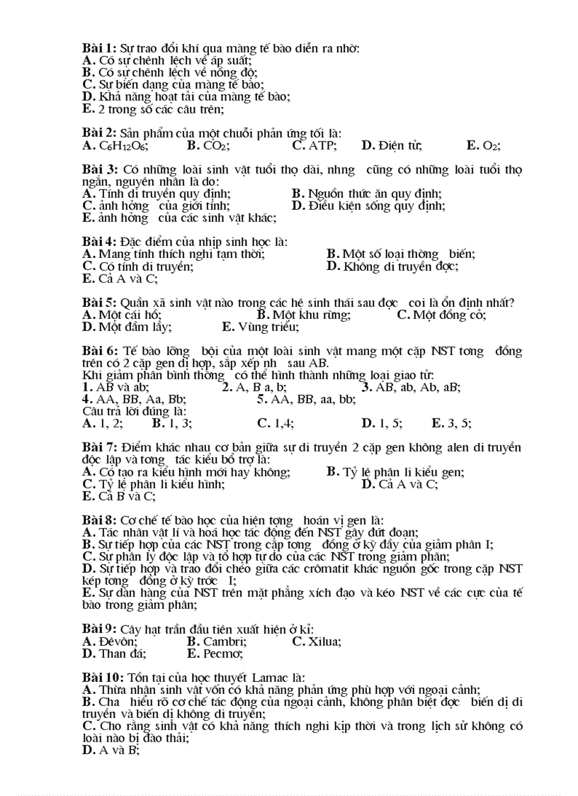 image for page Bộ đề thi trắc nghiệm sinh học