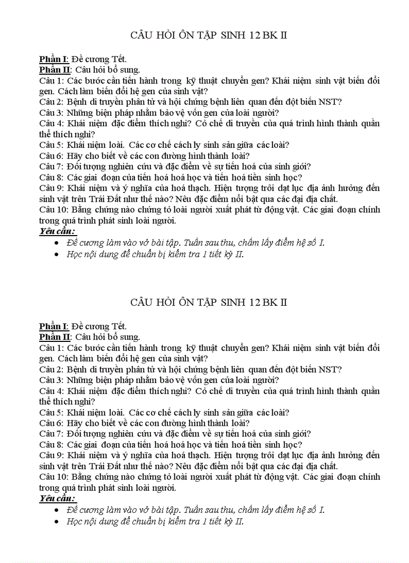 image for page Câu hỏi ôn tập BKII Sinh 12CB