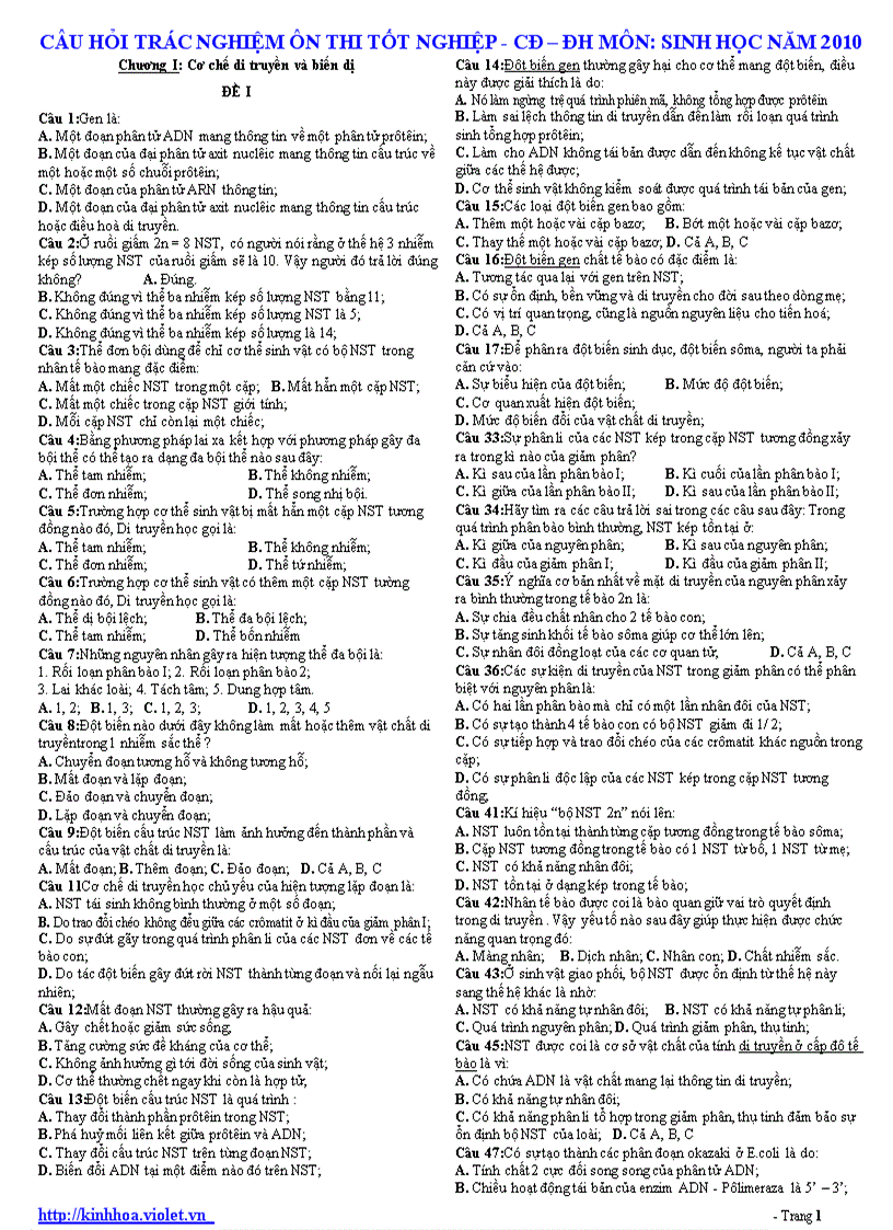 image for page Câu hỏi ôn thi TN và ĐH sinh 2009 2010