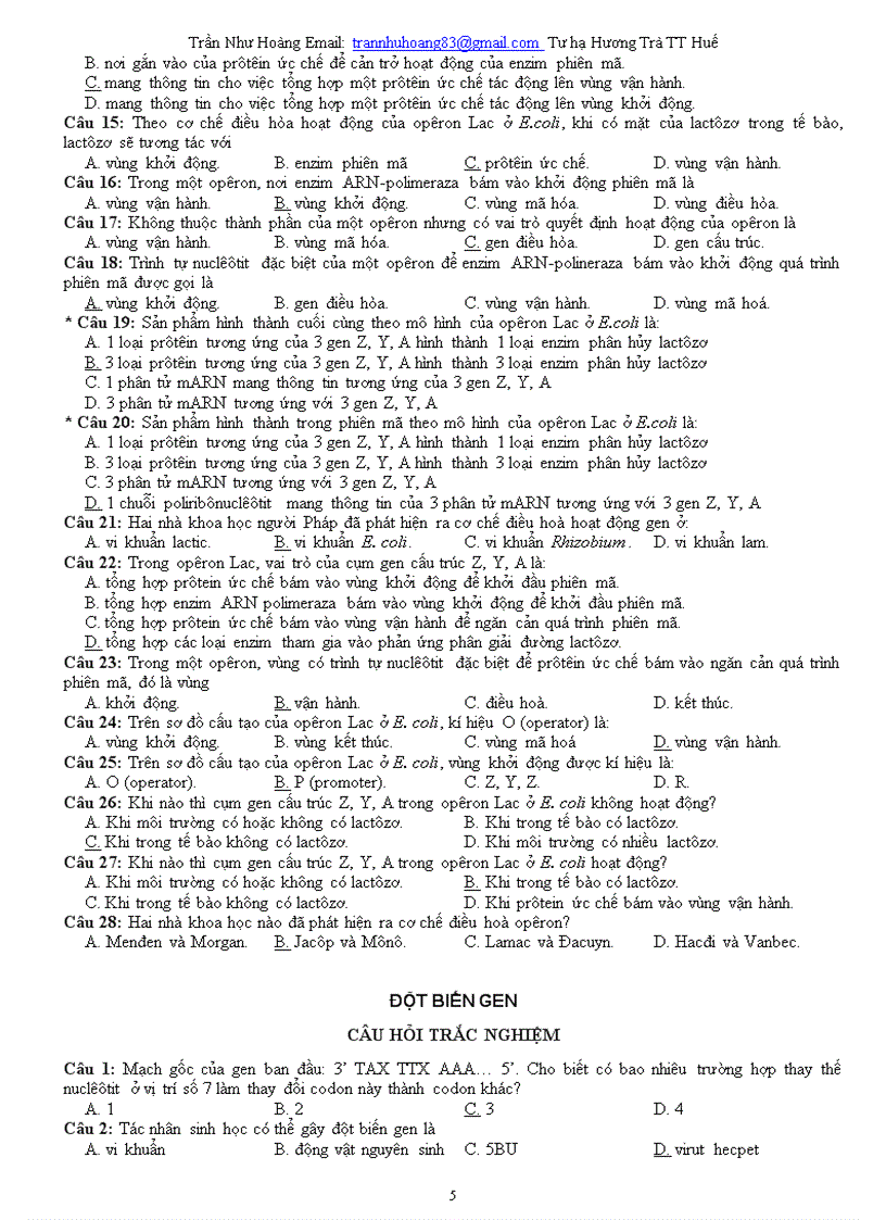 image for page Câu hỏi sinh học 12 theo bài Ôn thi ĐH CĐ