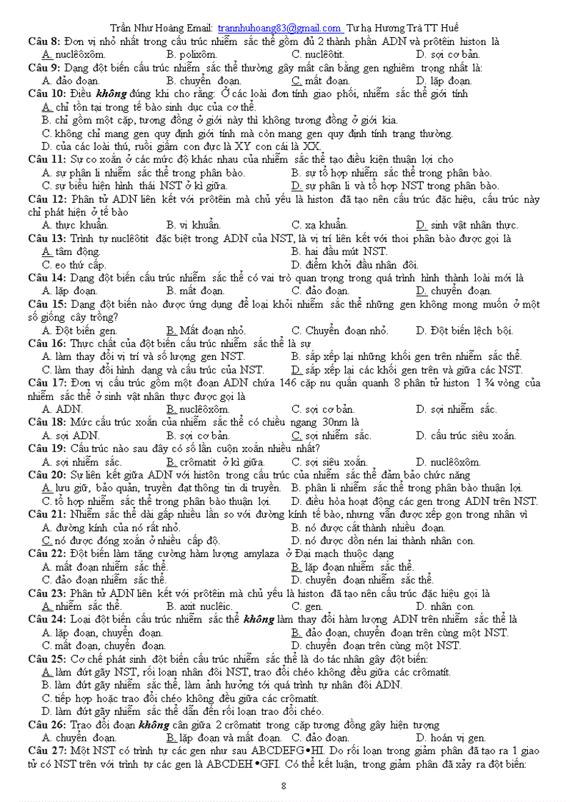image for page Câu hỏi sinh học 12 theo bài Ôn thi ĐH CĐ