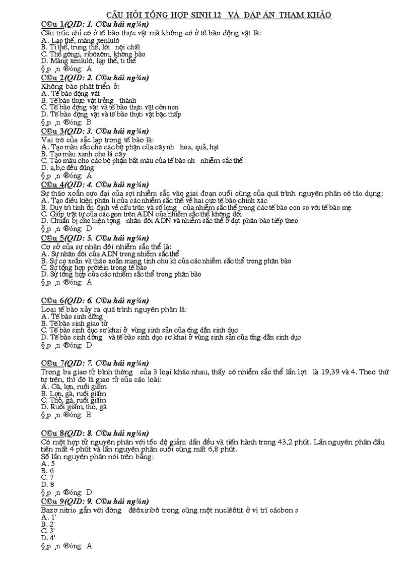 image for page Cau hoi tong hop sinh 12 nam 08 09