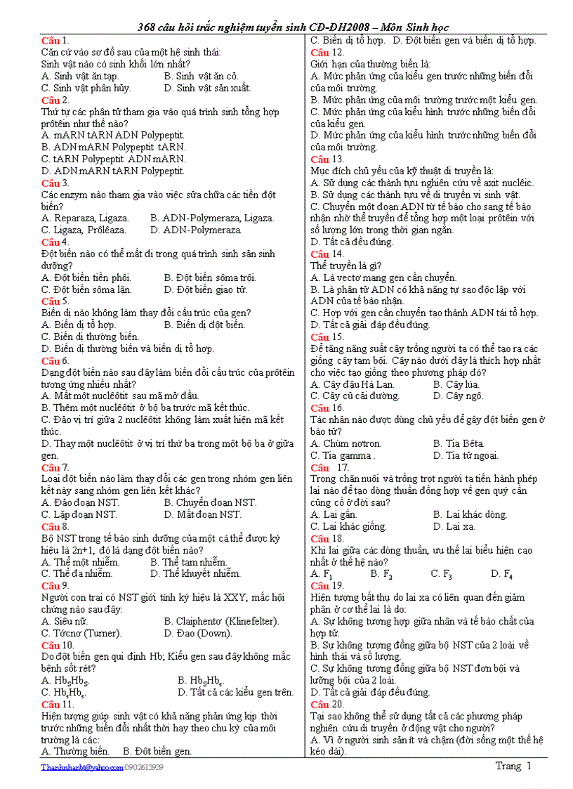 image for page Câu hỏi trắc nghiệm ôn 12 và thi đại học 0809