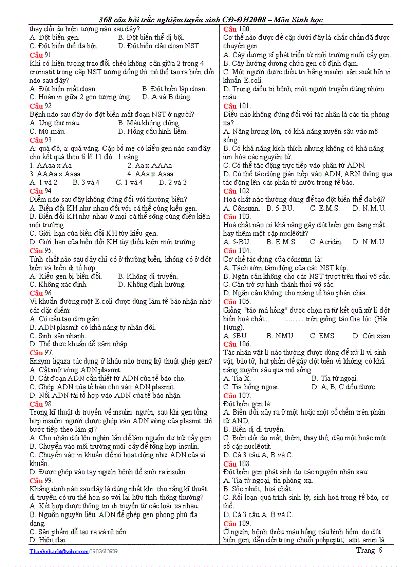 image for page Câu hỏi trắc nghiệm ôn 12 và thi đại học 0809