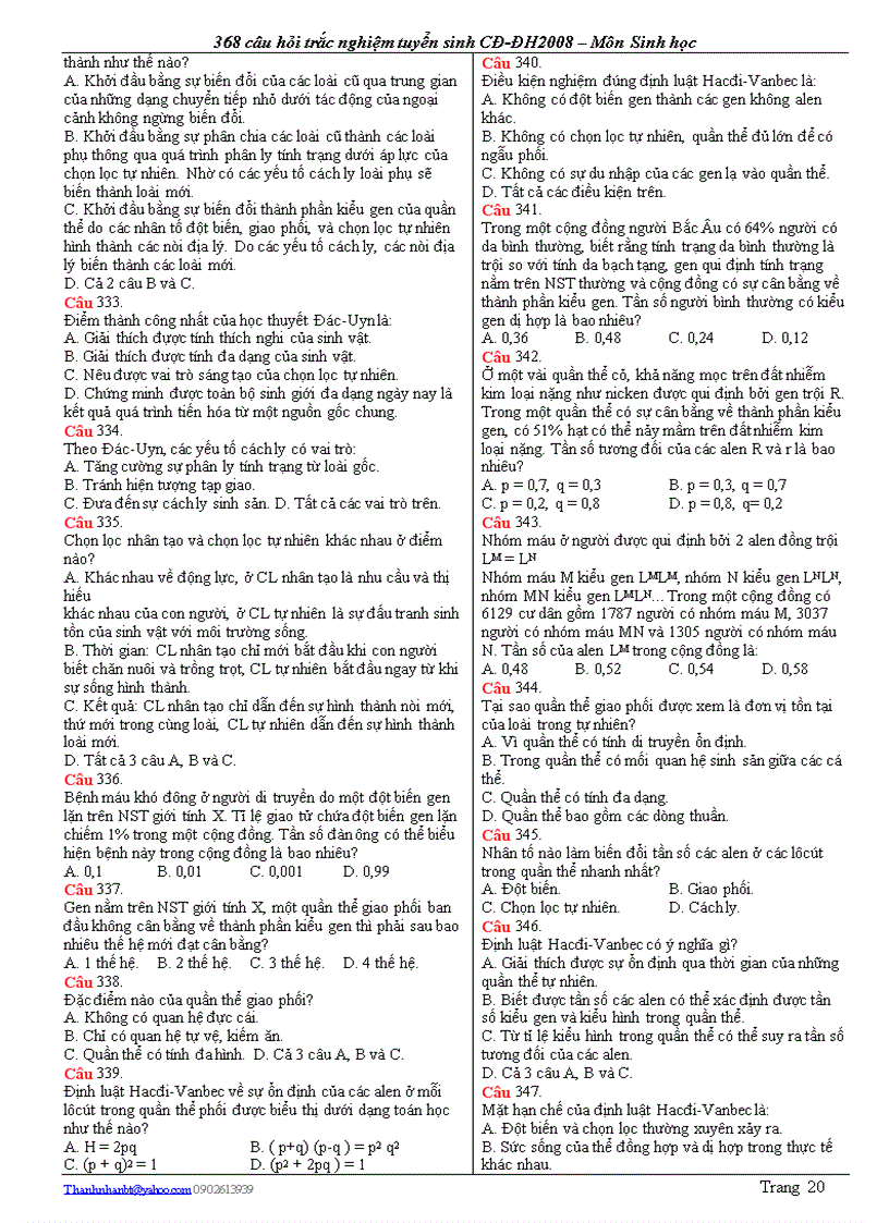 image for page Câu hỏi trắc nghiệm ôn 12 và thi đại học 0809