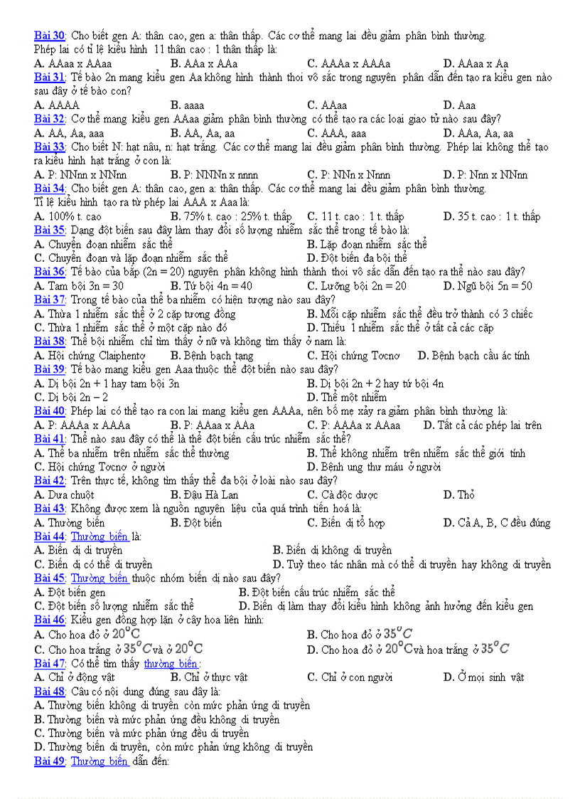 image for page Câu hỏi trắc nghiệm phần biến dị