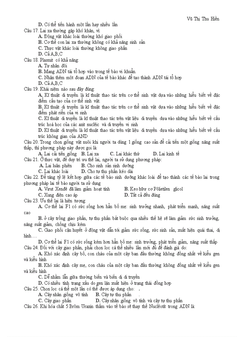 image for page Câu hỏi trắc nghiệm phần ứng dụng Dt vào chọn giống