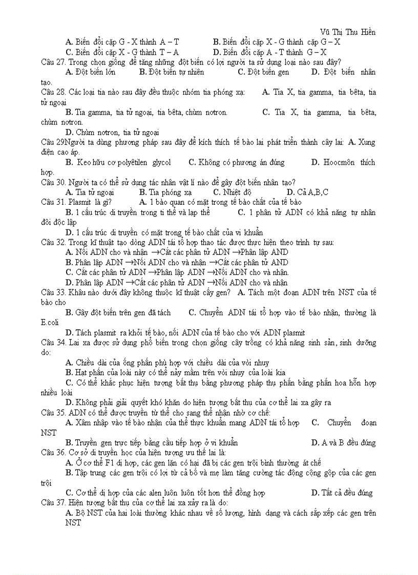 image for page Câu hỏi trắc nghiệm phần ứng dụng Dt vào chọn giống
