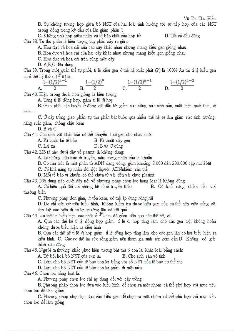image for page Câu hỏi trắc nghiệm phần ứng dụng Dt vào chọn giống