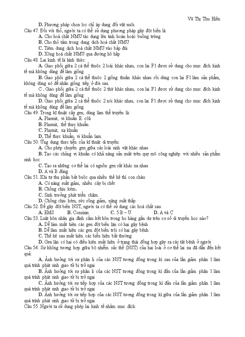 image for page Câu hỏi trắc nghiệm phần ứng dụng Dt vào chọn giống