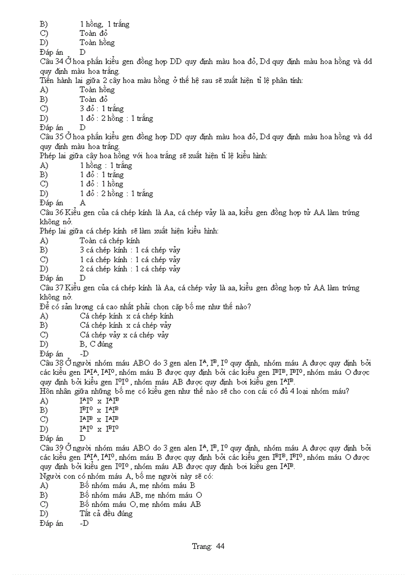 image for page Cau hoi trac nghiem sinh hoc 12 hot hot