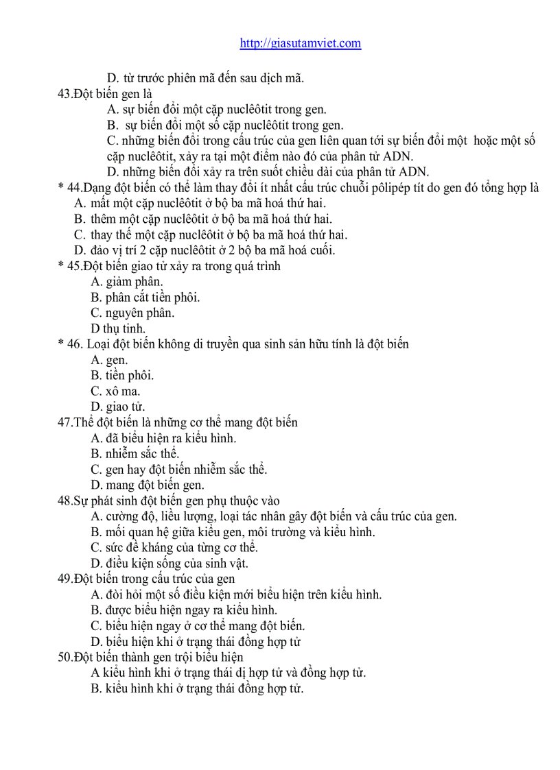 image for page Câu hỏi trắc nghiệm Sinh Học 12 phân ban 682 câu