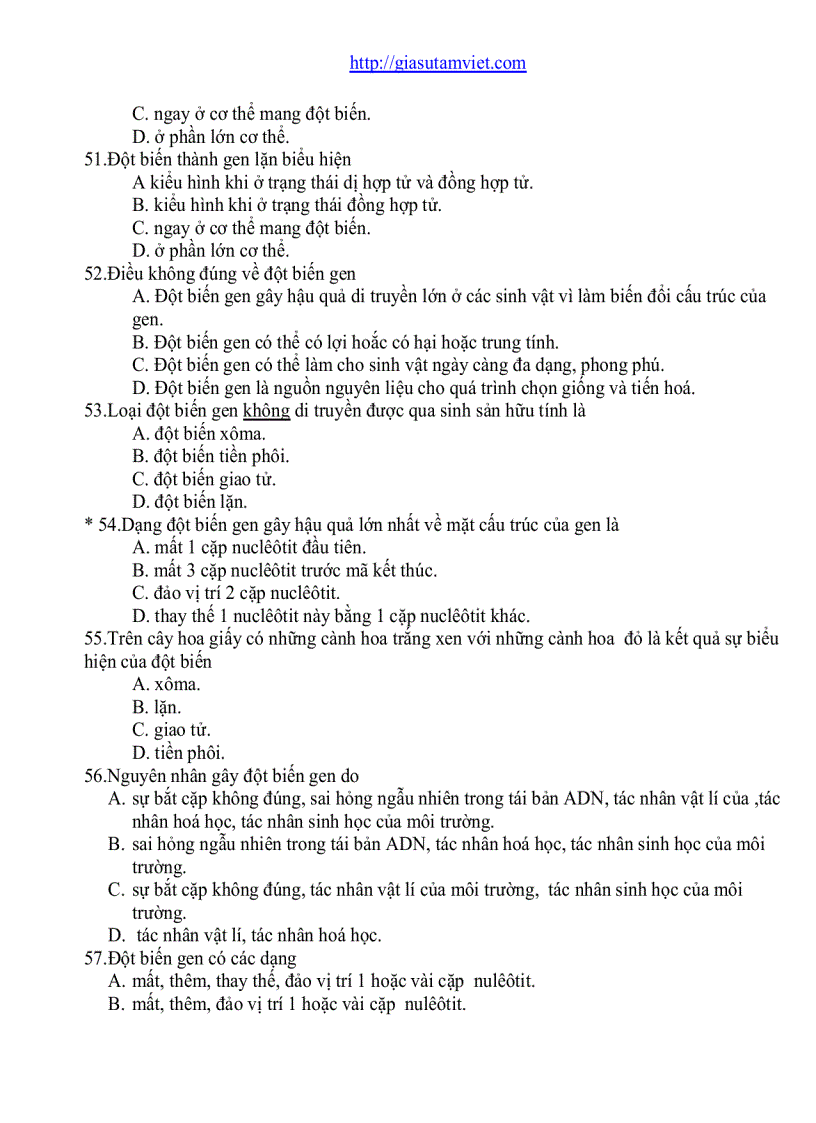 image for page Câu hỏi trắc nghiệm Sinh Học 12 phân ban 682 câu