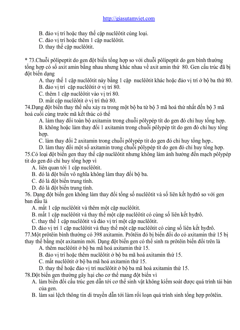 image for page Câu hỏi trắc nghiệm Sinh Học 12 phân ban 682 câu