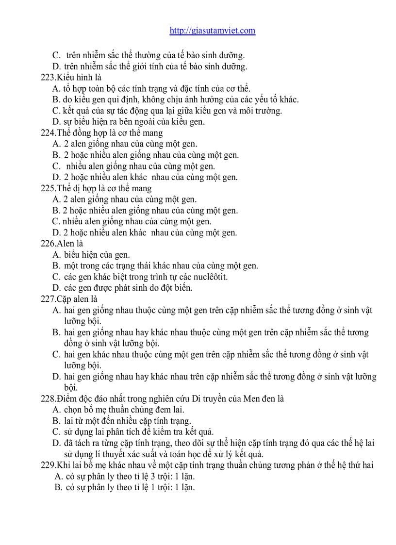 image for page Câu hỏi trắc nghiệm Sinh Học 12 phân ban 682 câu