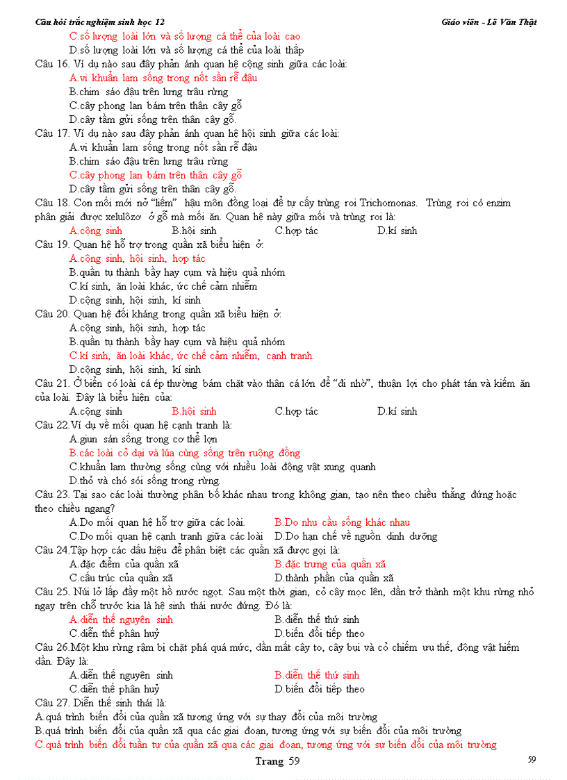 image for page Cau hoi trac nghiem sinh hoc 12