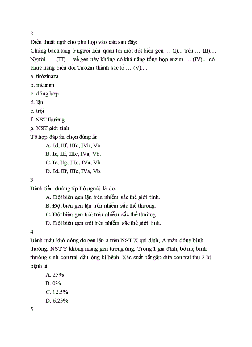 image for page Câu hỏi Trắc nghiệm theo từng bài trong SGK lớp 12 Phần Cơ sở Di truyền học