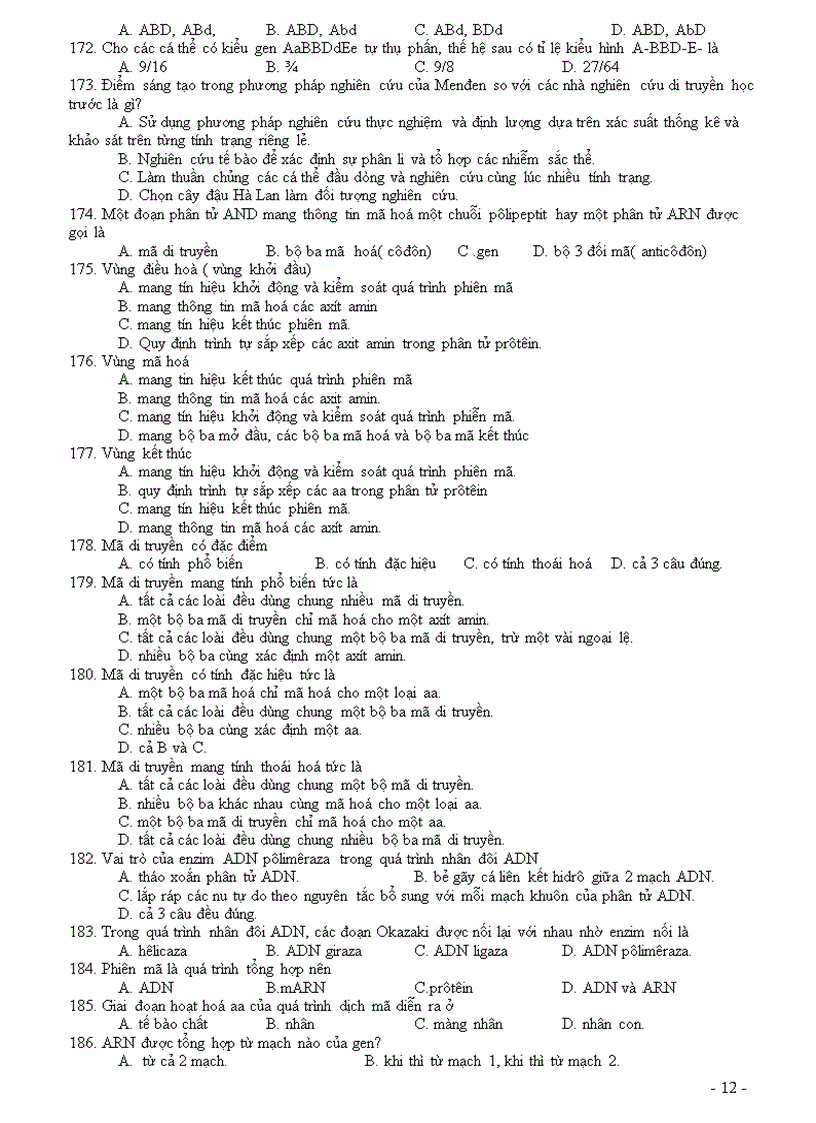 image for page Cau hoi trac nghiem sinh 12 theo chuong