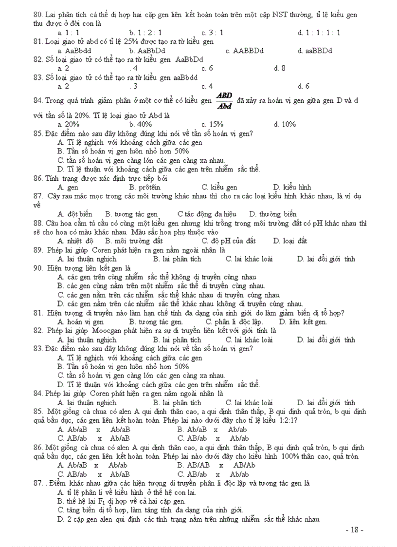 image for page Cau hoi trac nghiem sinh 12 theo chuong