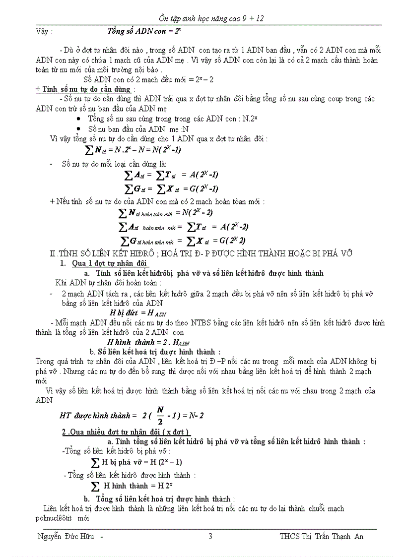 Công thức sinh học 12 1