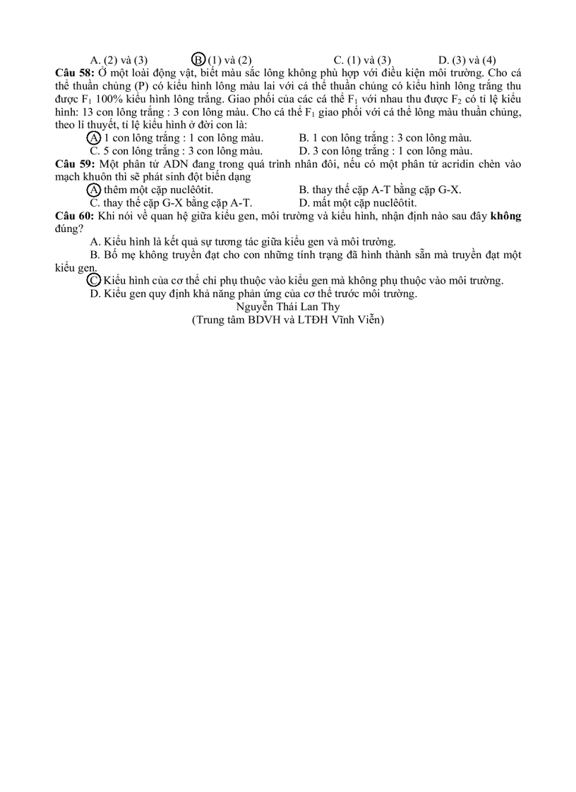 image for page Đáp án môn sinh khối b thi cđ năm 2010