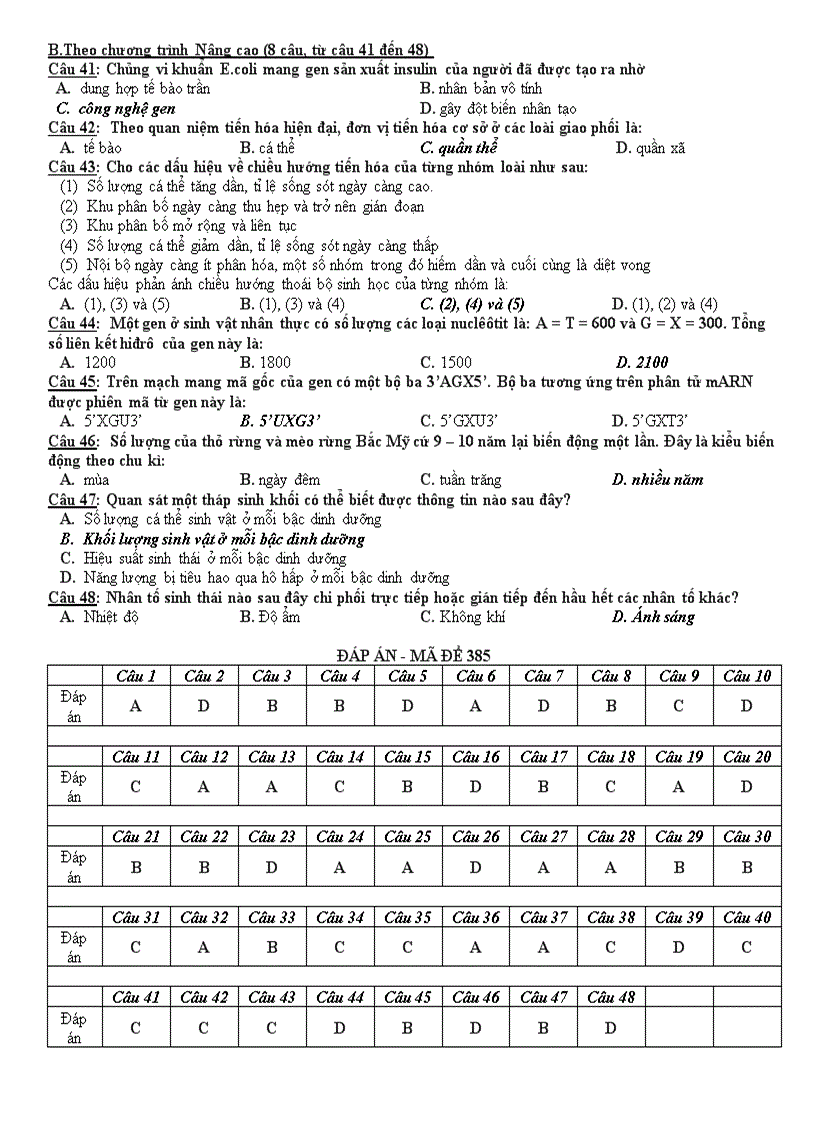 image for page Đề đáp án đề thi tn thpt sinh học 12 2011