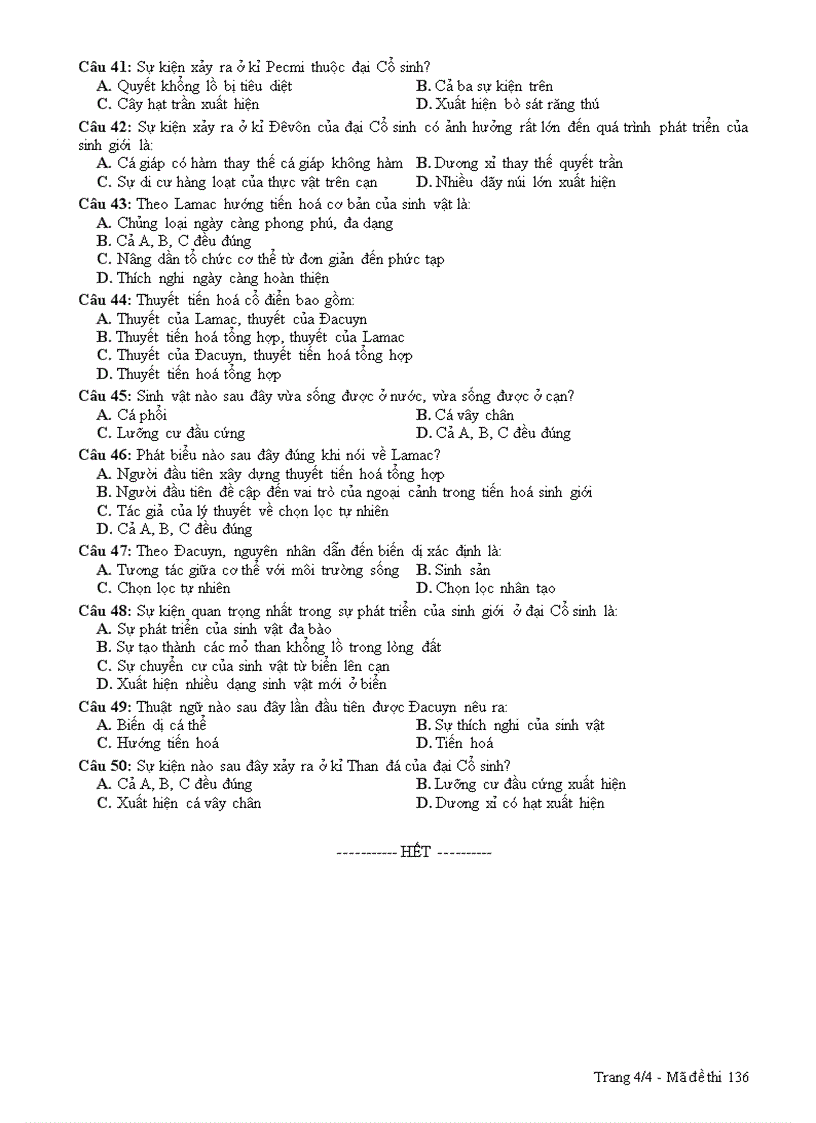 image for page ĐỀ ĐÁP ÁN LTDH môn SINH