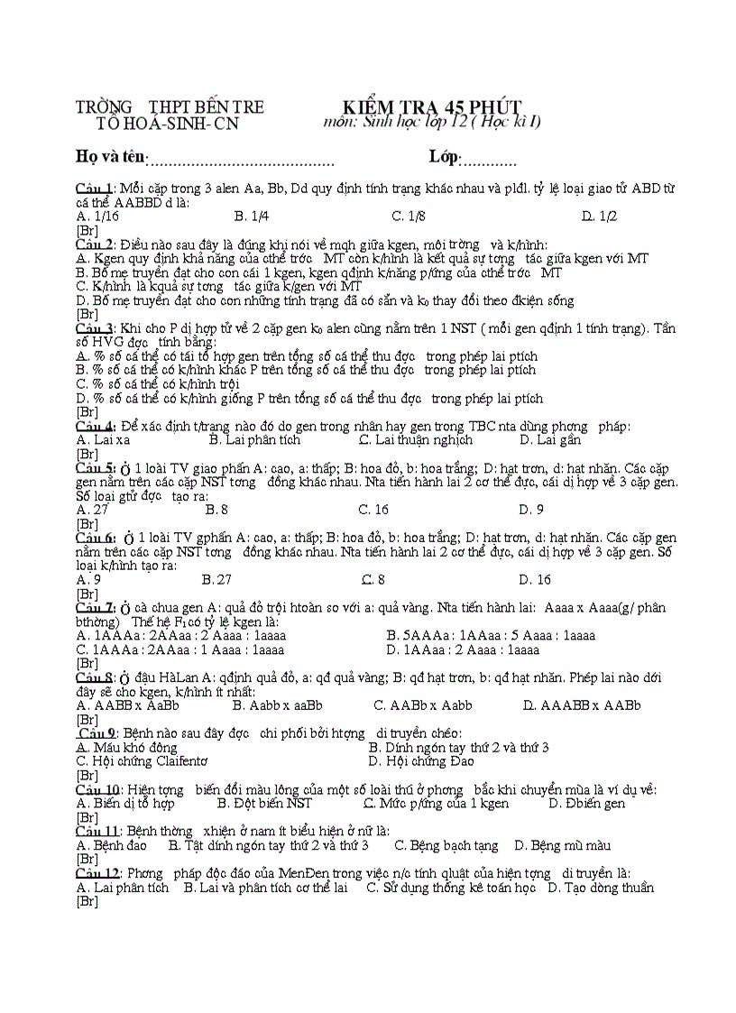 image for page Đề kiểm tra 1 tiết kì I