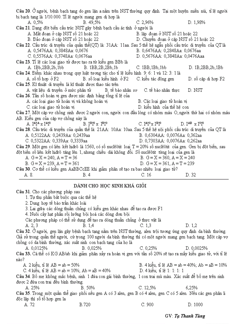 image for page Đề kiêm tra học kì I môn sinh học 12 cb