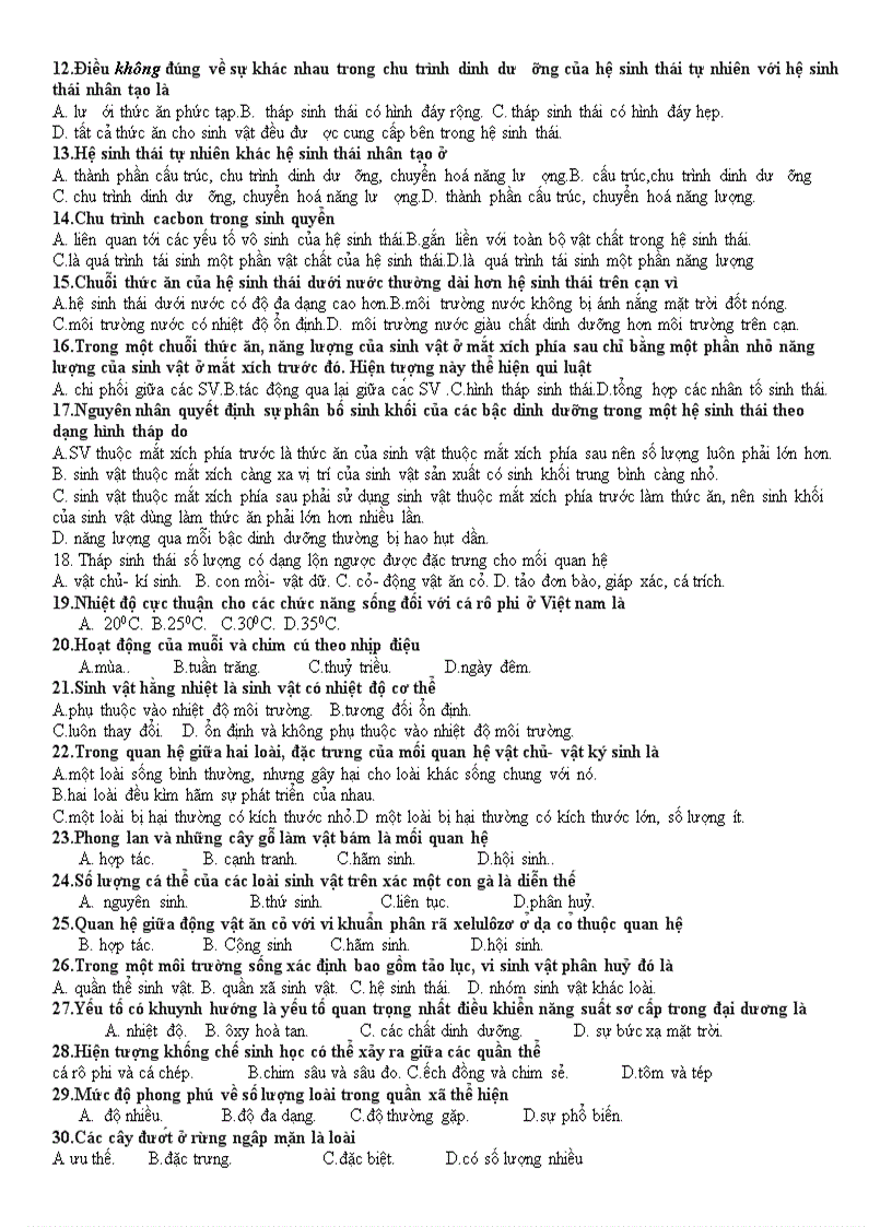 image for page Đề kiểm tra học kì II sinh 12 11 12