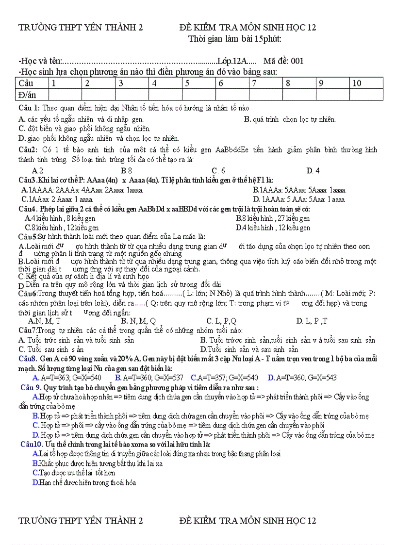 image for page Đề kiểm tra môn sinh học 12