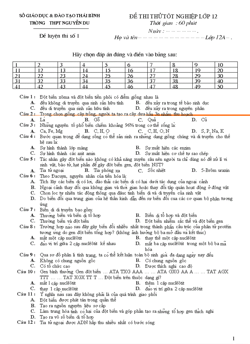 image for page Đề luyện thi tốt nghiệp số 1