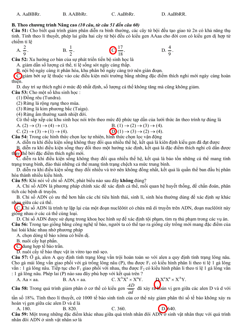 image for page Đề thi đáp án môn sinh đh khối b năm 2011