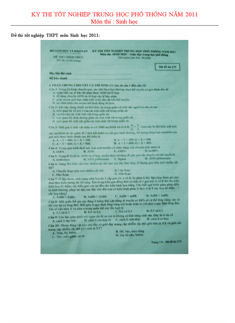 image for page Đề thi đáp án tn môn sinh 2010 2011