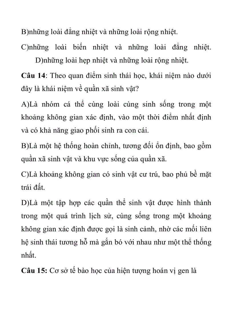 Đề thi tnthpt tham khảo môn sinh đề 10