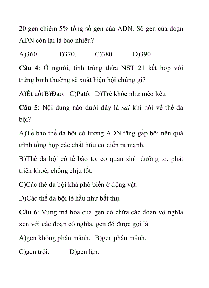 Đề thi tnthpt tham khảo môn sinh đề 7