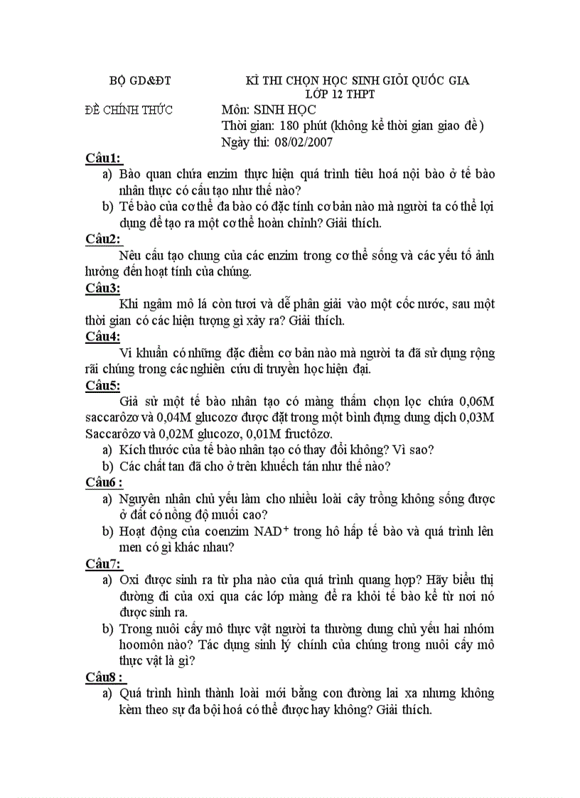 image for page Đề và đáp án HSG QG 2007