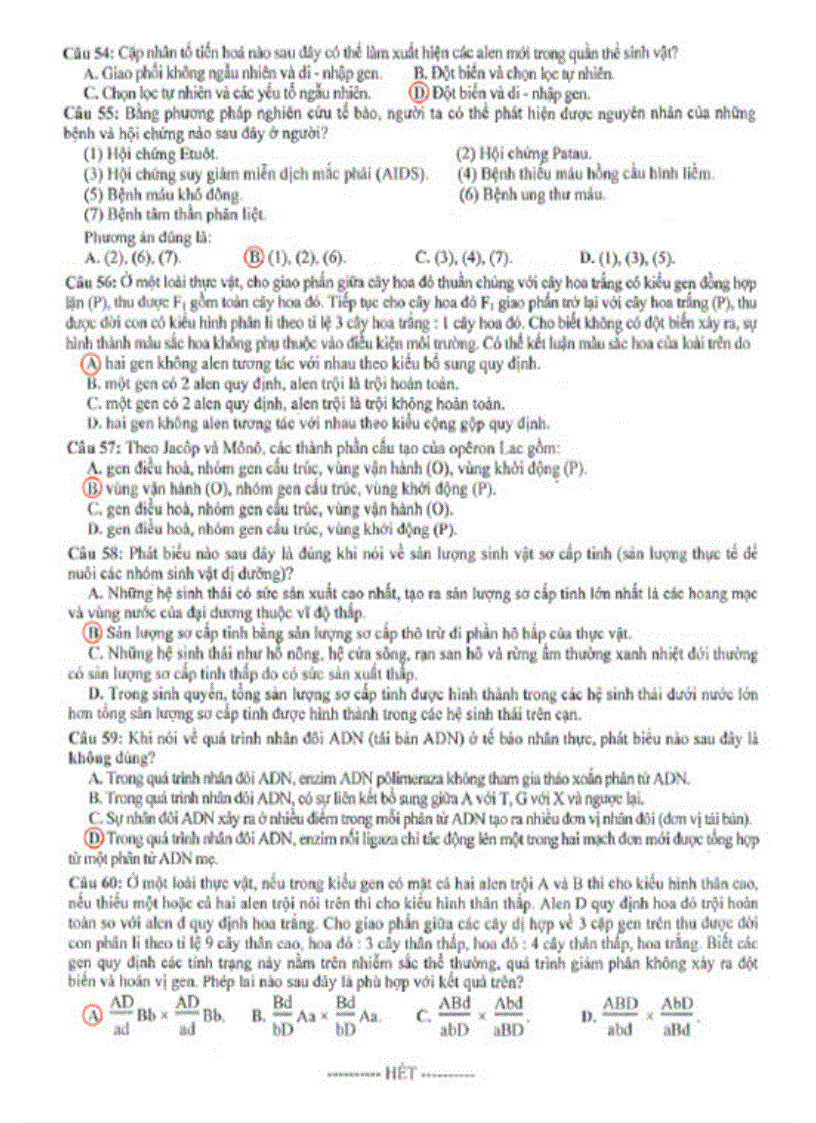 image for page Đề đáp án sinh b 2010 473