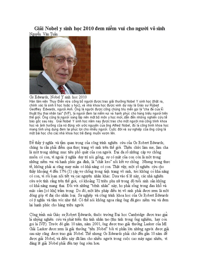 image for page Giải Nobel y sinh học 2010 mang lại niềm vui cho
