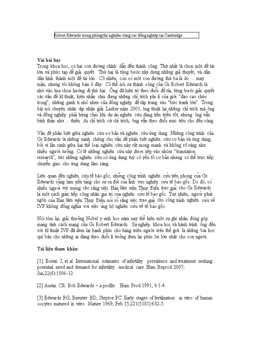 image for page Giải Nobel y sinh học 2010 mang lại niềm vui cho