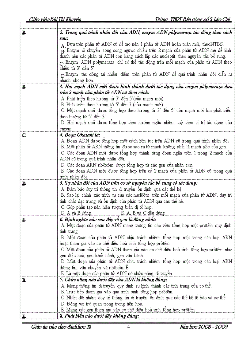 Giáo án phụ đạo bổ sung Sinh học 12 cơ bản