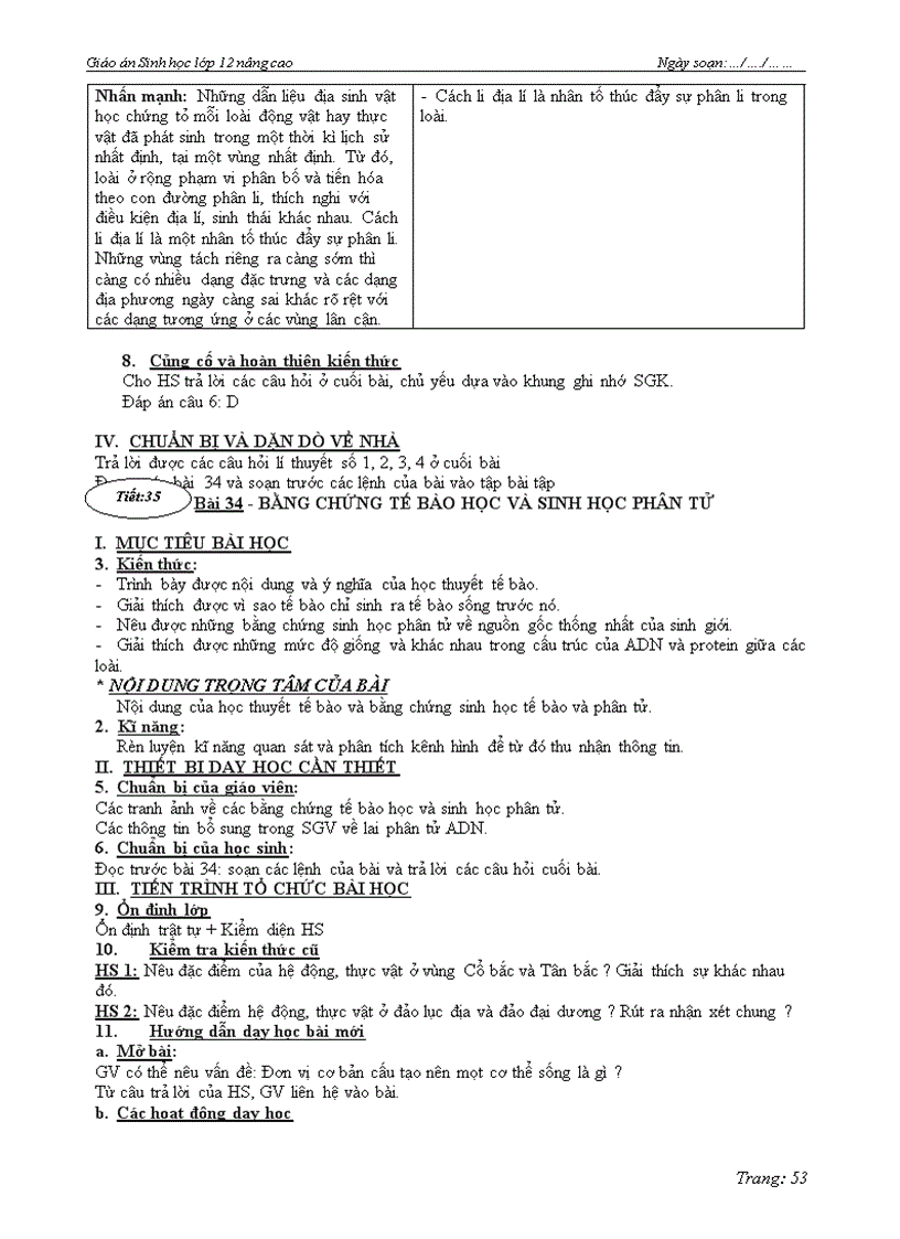 image for page Giáo án sinh học 12 nâng cao học kỳ 1