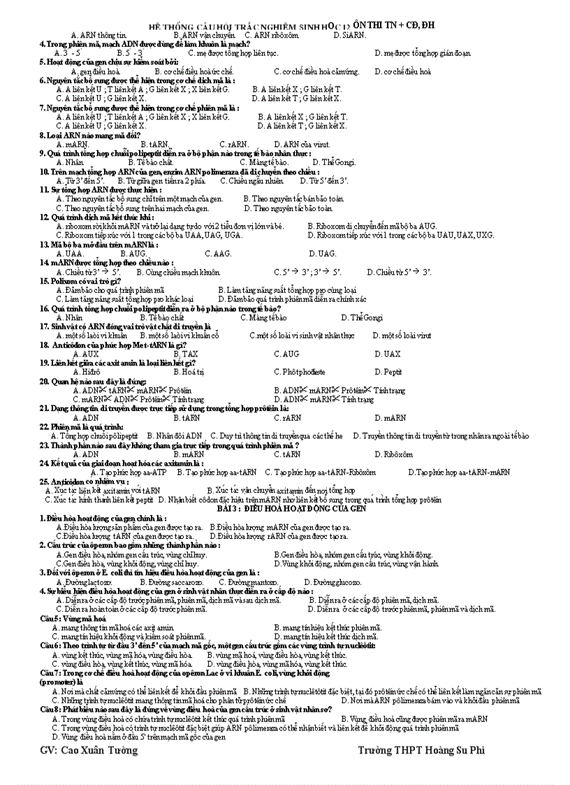 image for page Hệ thống câu hỏi trắc nghiệm sh12 ôn tn cđ đh