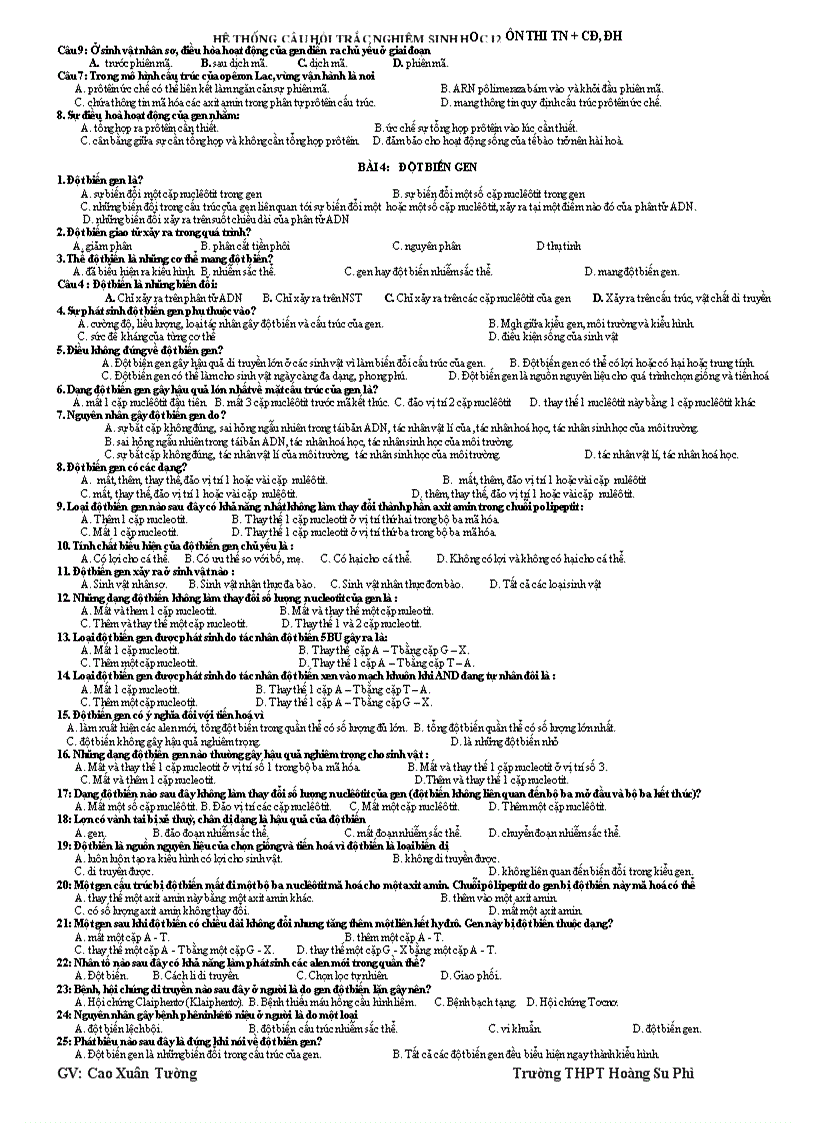 image for page Hệ thống câu hỏi trắc nghiệm sh12 ôn tn cđ đh