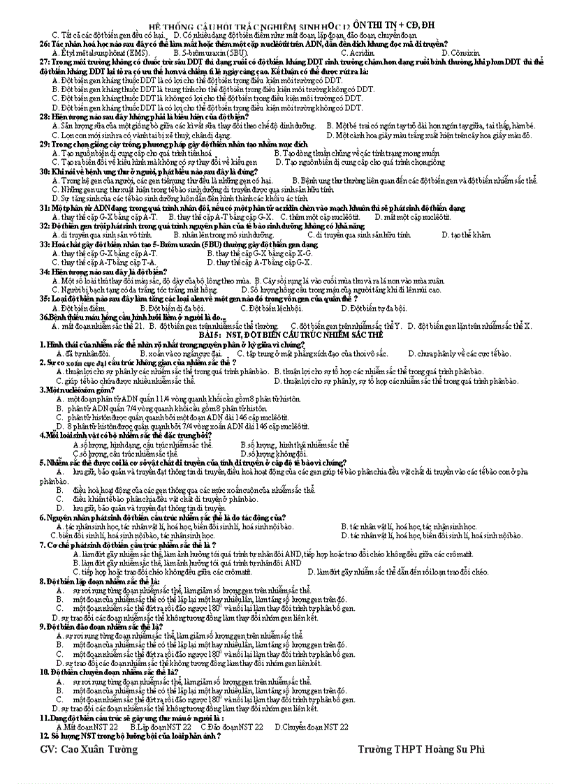 image for page Hệ thống câu hỏi trắc nghiệm sh12 ôn tn cđ đh