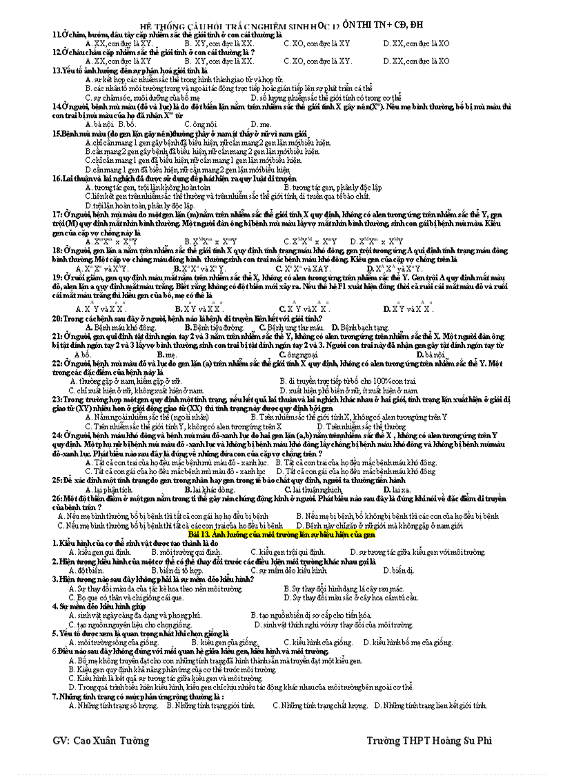 image for page Hệ thống câu hỏi trắc nghiệm sh12 ôn tn cđ đh