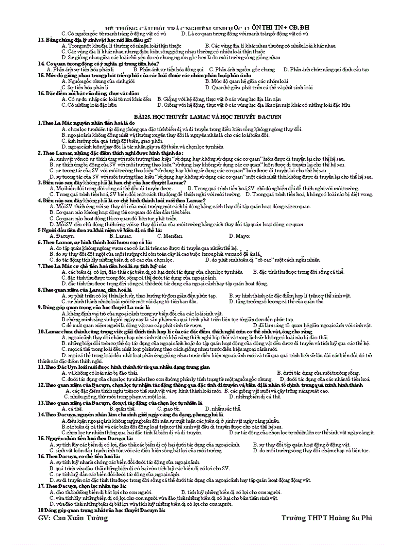 image for page Hệ thống câu hỏi trắc nghiệm sh12 ôn tn cđ đh