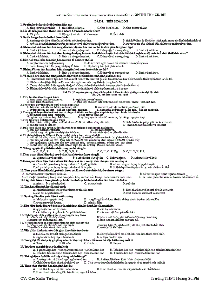 image for page Hệ thống câu hỏi trắc nghiệm sh12 ôn tn cđ đh