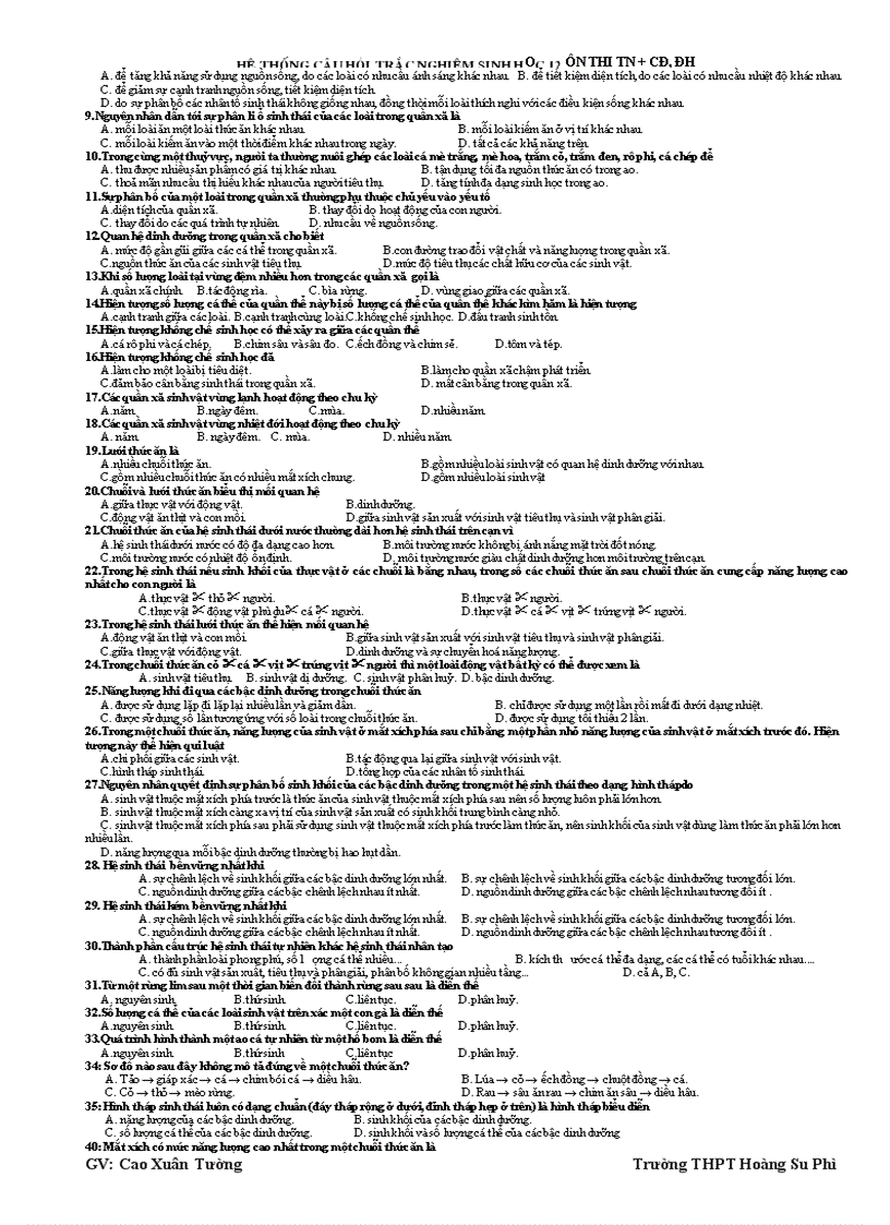 image for page Hệ thống câu hỏi trắc nghiệm sh12 ôn tn cđ đh