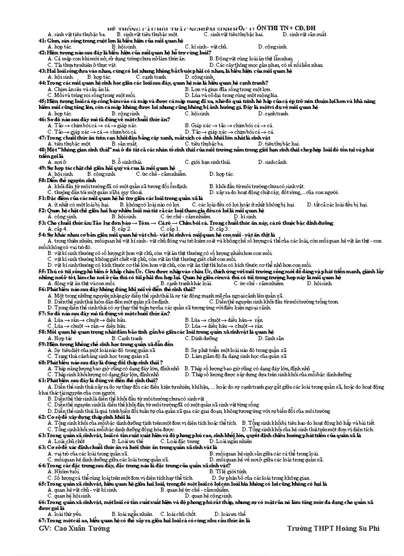 image for page Hệ thống câu hỏi trắc nghiệm sh12 ôn tn cđ đh